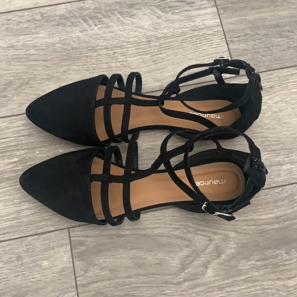 Maurices Black Pointed Strappy Flats